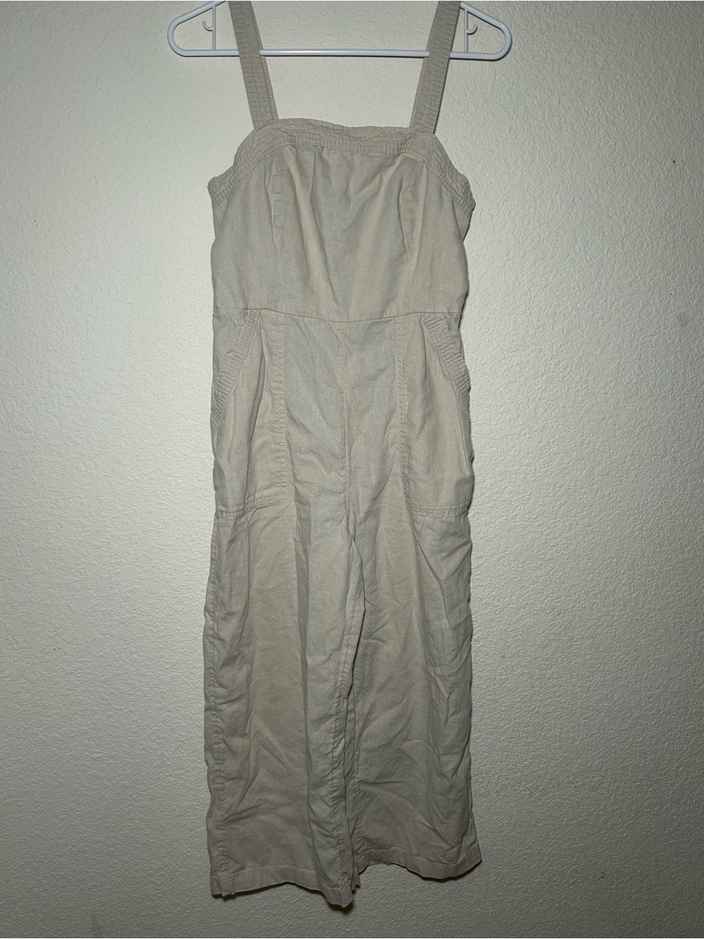 Old Navy Linen Blens Beige Casual Strappy Maxi Jumpsuit M Summer Casual Beach - Picture 2 of 7